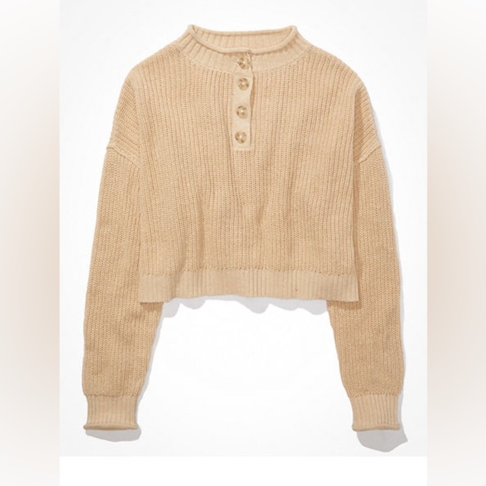 SPRING VIBES NWT American Eagle Tan Crop Henley Sweater size M